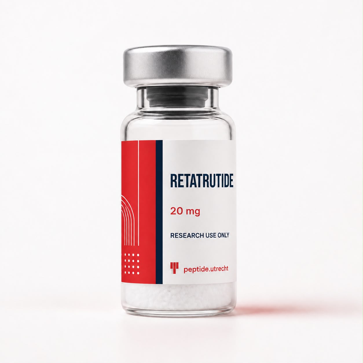 Productafbeelding Retatrutide 20 mg met rood, wit en donkerblauw etiket